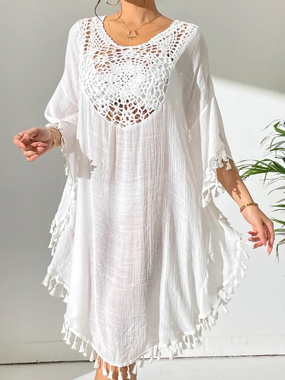 Tassel Cutout Scoop Neck Cover-Up Dress - Salty Season LLC