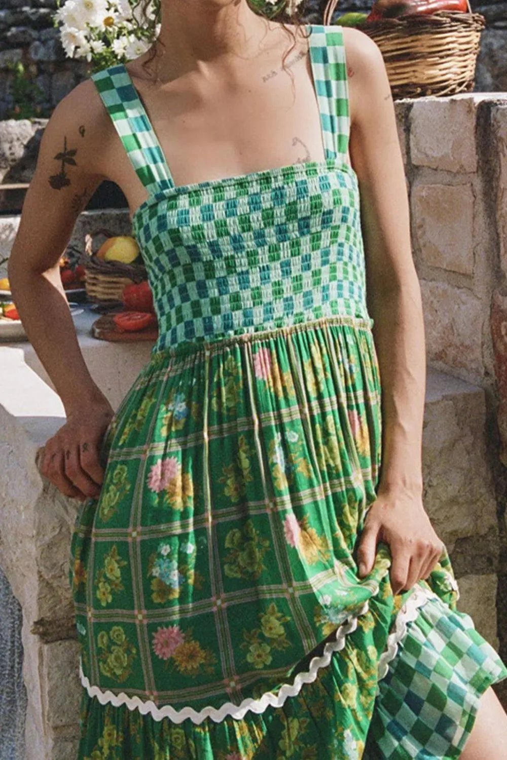 Printed Square Neck Tiered Dress - Salty Season LLC