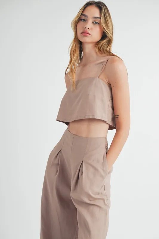 MABLE Linen Mix Crop Cami and Wide Leg Pants Set - Salty Season LLC