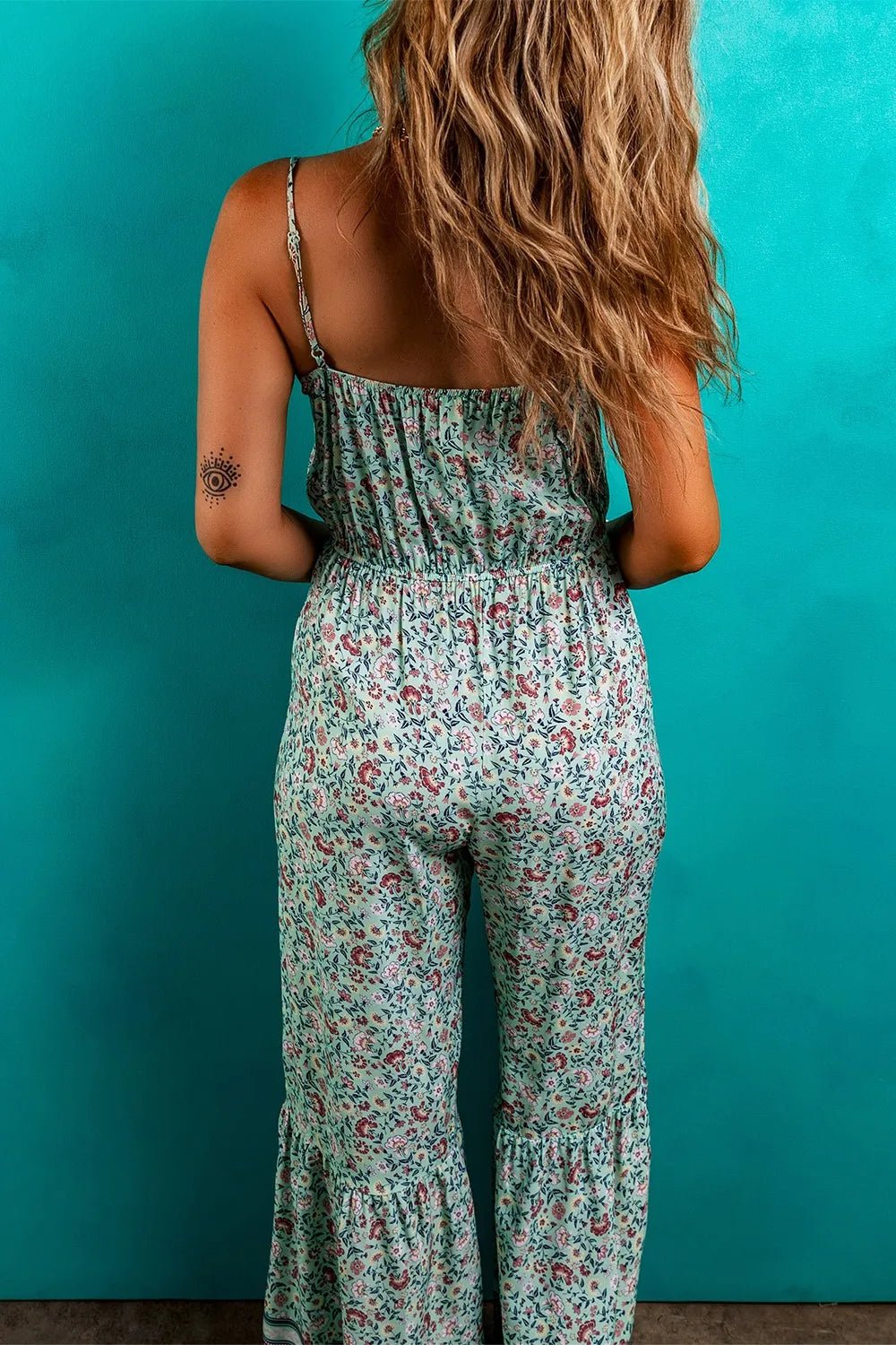 Bohemian Floral Ruffle Bottom Spaghetti Strap Jumpsuit - Salty Season LLC