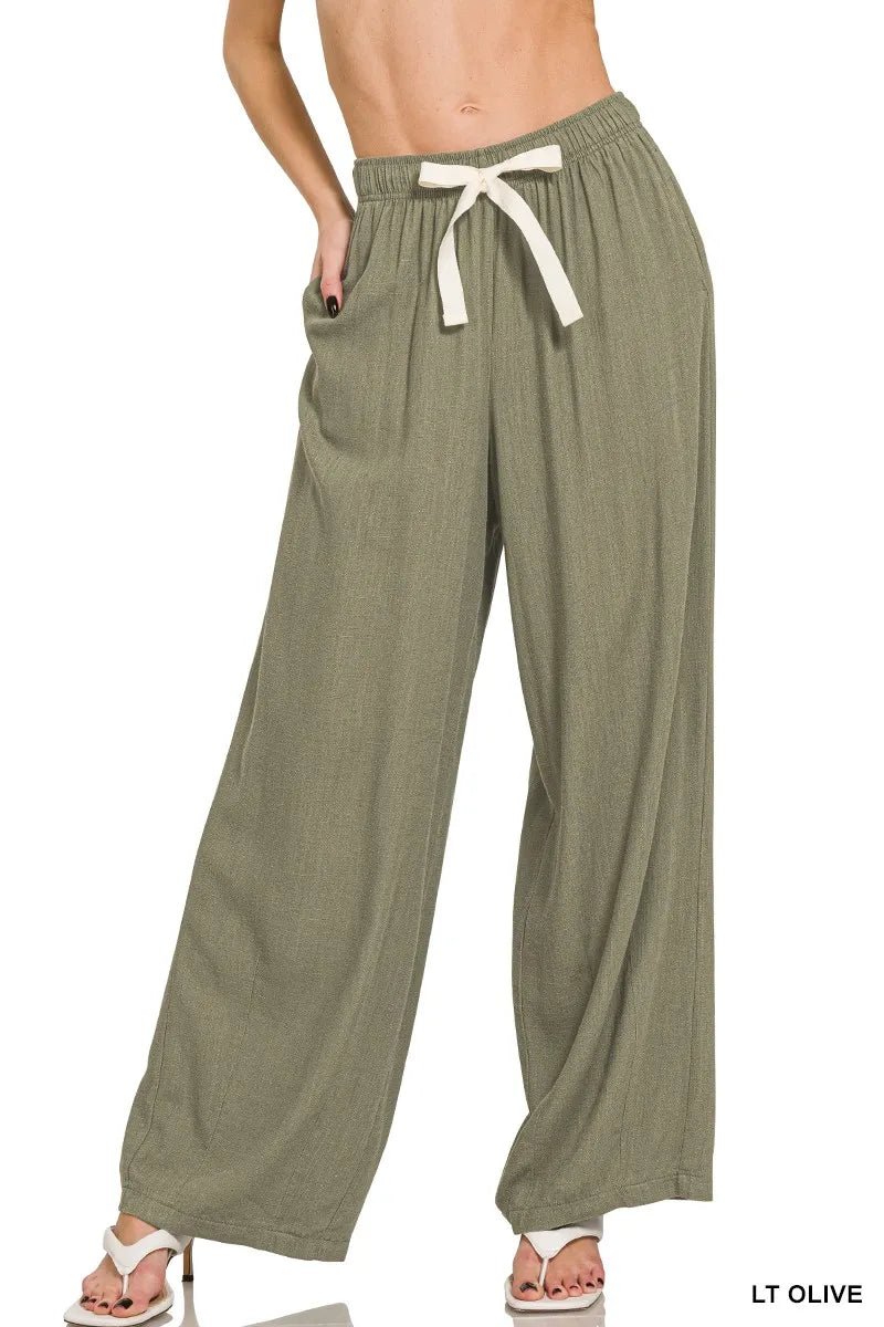 Zenana Linen Drawstring Pants - Salty Season LLC
