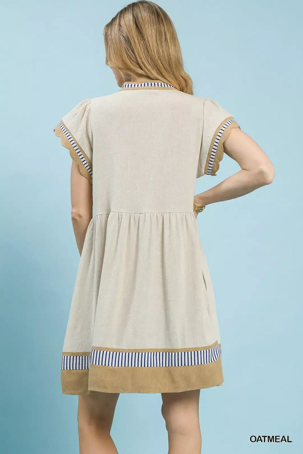 Umgee Linen Color Block Flutter Sleeve Dress - Salty Season LLC