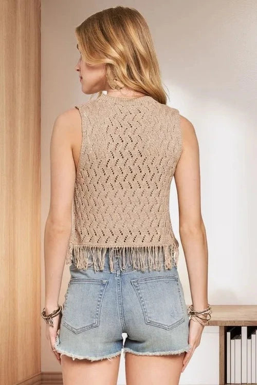 ADORA Fringe Hem Lurex Crochet Vest Top - Salty Season LLC