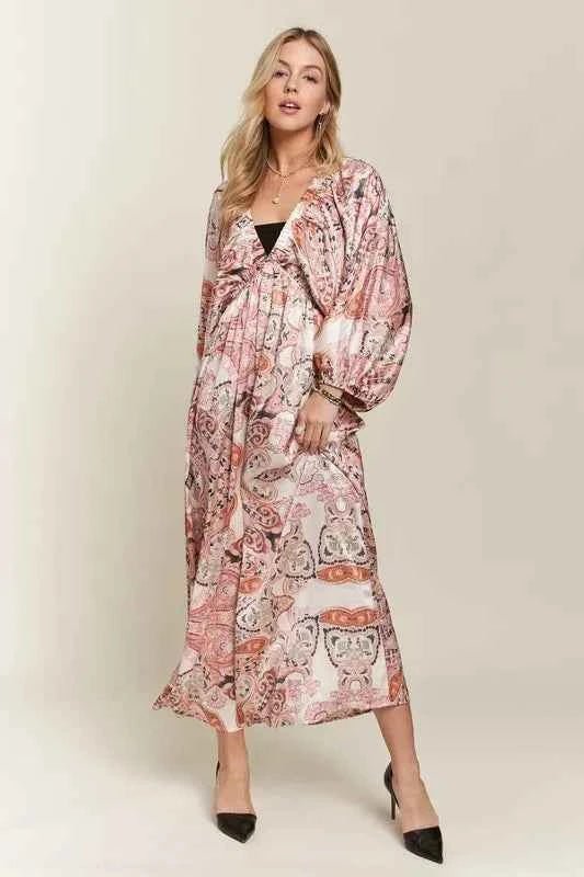V-Neck Batwing Sleeve Dress