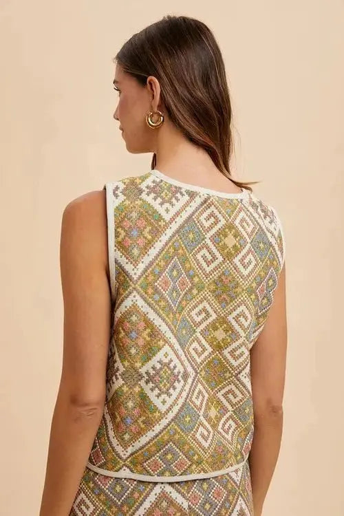 Annie Wear Ethnic Woven Jacquard Tie Front Vest - Salty Season LLC