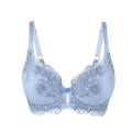 Cornflower blue silk blend plunge bra with front bow and adjustable straps