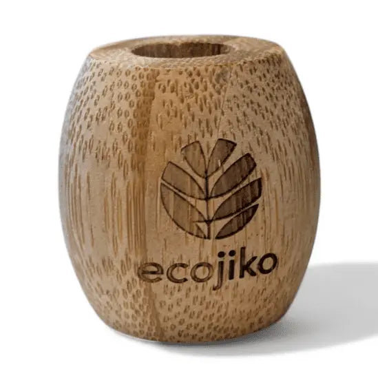angled view of sustainable bamboo toothbrush holder