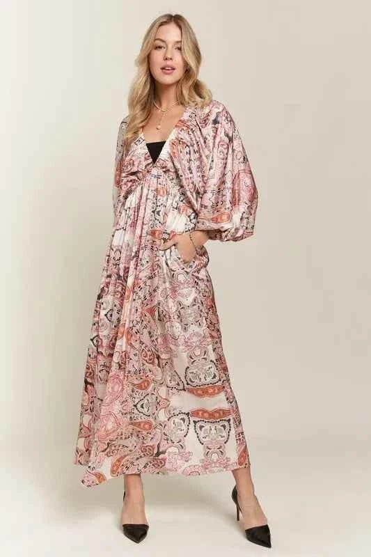 V-Neck Batwing Sleeve Dress