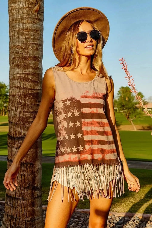 BiBi American Flag Print Knit Sleeveless Top - Salty Season LLC