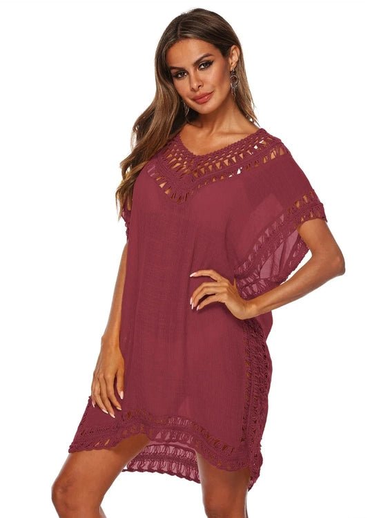 Bohemian Crochet Trim Beach Cover Up Dress - Salty Season LLC