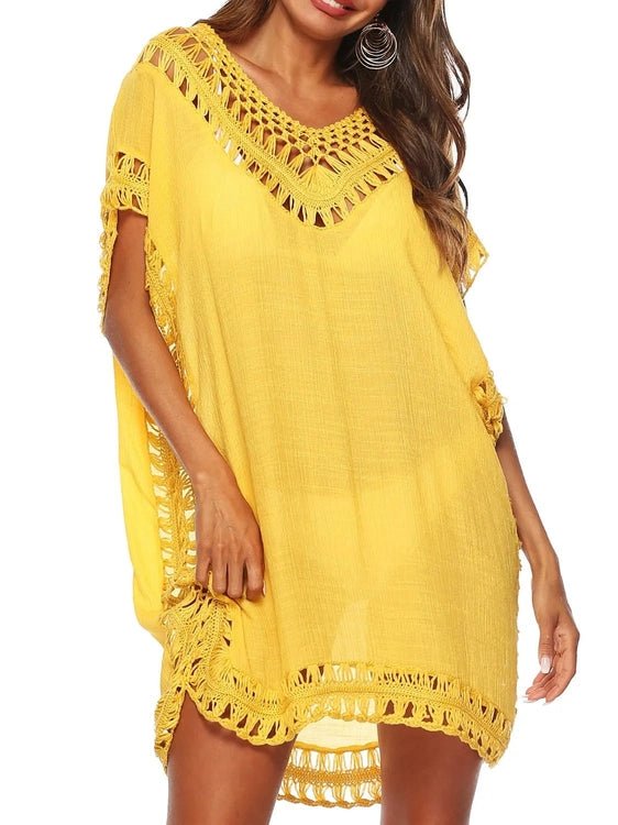 Bohemian Crochet Trim Beach Cover Up Dress - Salty Season LLC