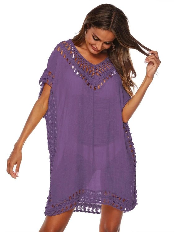 Bohemian Crochet Trim Beach Cover Up Dress - Salty Season LLC