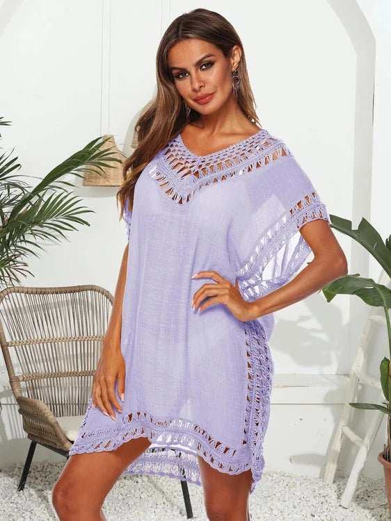 Bohemian Crochet Trim Beach Cover Up Dress - Salty Season LLC