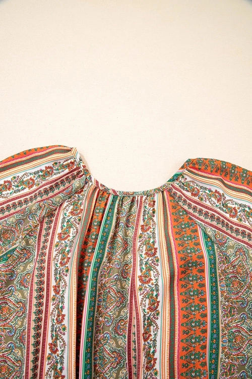 Bohemian Floral Print Buttoned V Neck Ruffle Tiered Dress - Salty Season LLC