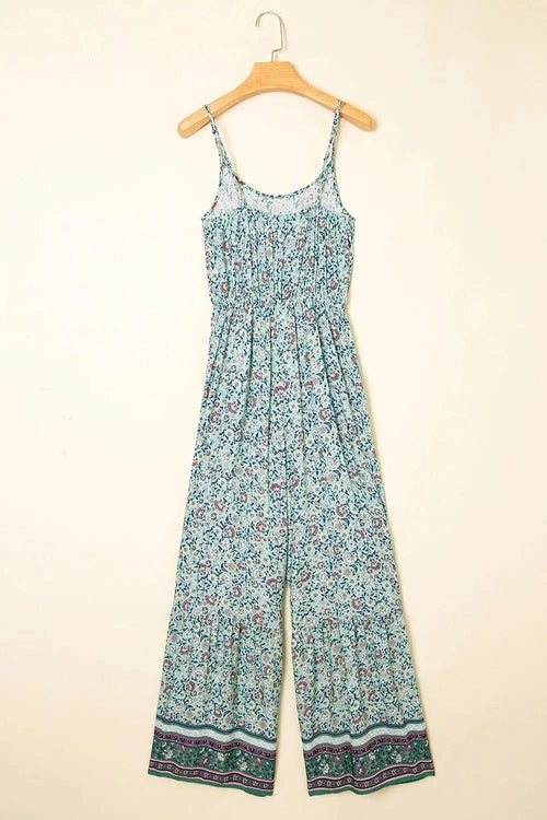 Bohemian Floral Ruffle Bottom Spaghetti Strap Jumpsuit - Salty Season LLC