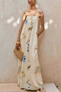 Cream loose fit maxi dress with gathered neckline and pockets