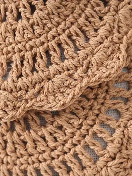 Close-up of a brown crocheted fabric with a textured pattern