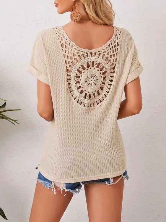 Boho Crochet Back Knit T-Shirt - Salty Season LLC