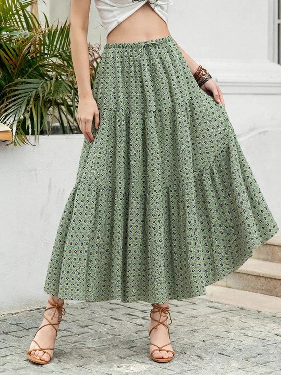 Boho Print Tiered Maxi Skirt - Salty Season LLC
