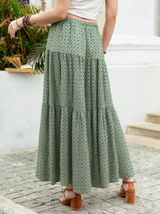 Boho Print Tiered Maxi Skirt - Salty Season LLC