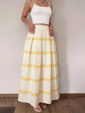 Cream and yellow horizontal stripe maxi skirt front view