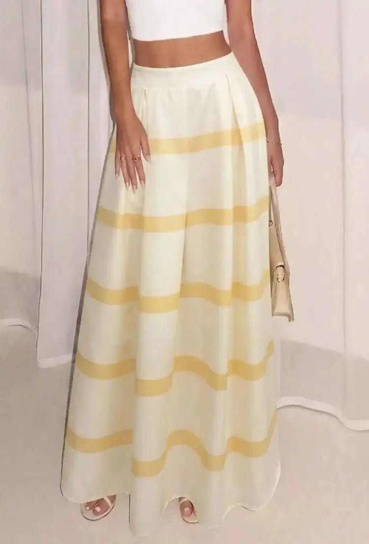 yellow and white striped skirt