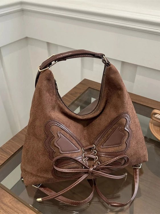 Butterfly Decor Lace-Up Shoulder Bag - Salty Season LLC
