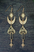 Celestial Magical Mushroom Gold Hook Earrings | 3" x 1" Gold Earrings - Salty Season LLC