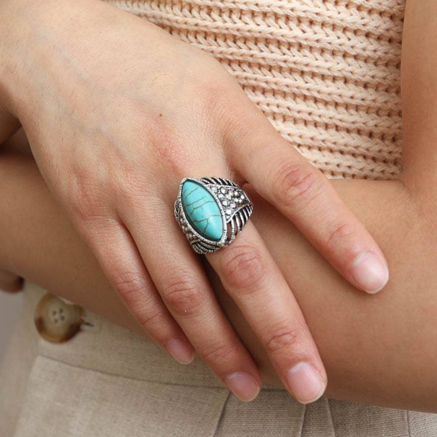 Classic Marquise Adjustable Turquoise Ring | Western Inspired Diamond Shaped Fashion Jewelry - Salty Season LLC