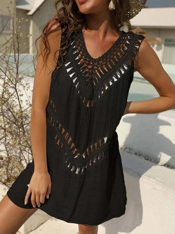 Crochet Detail Beach Cover Up Dress - Salty Season LLC