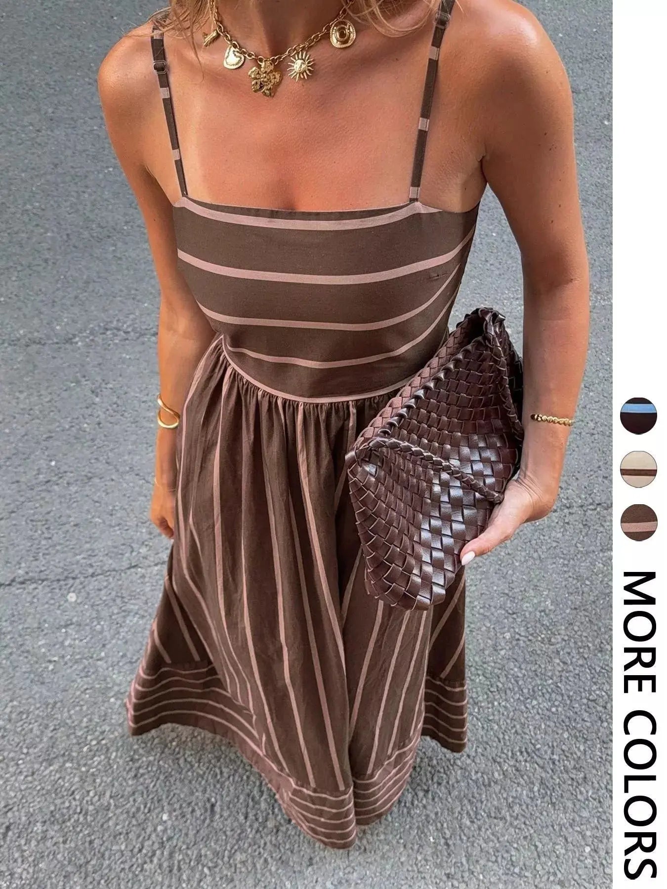 Cutout Back Striped Maxi Dress Trendsi