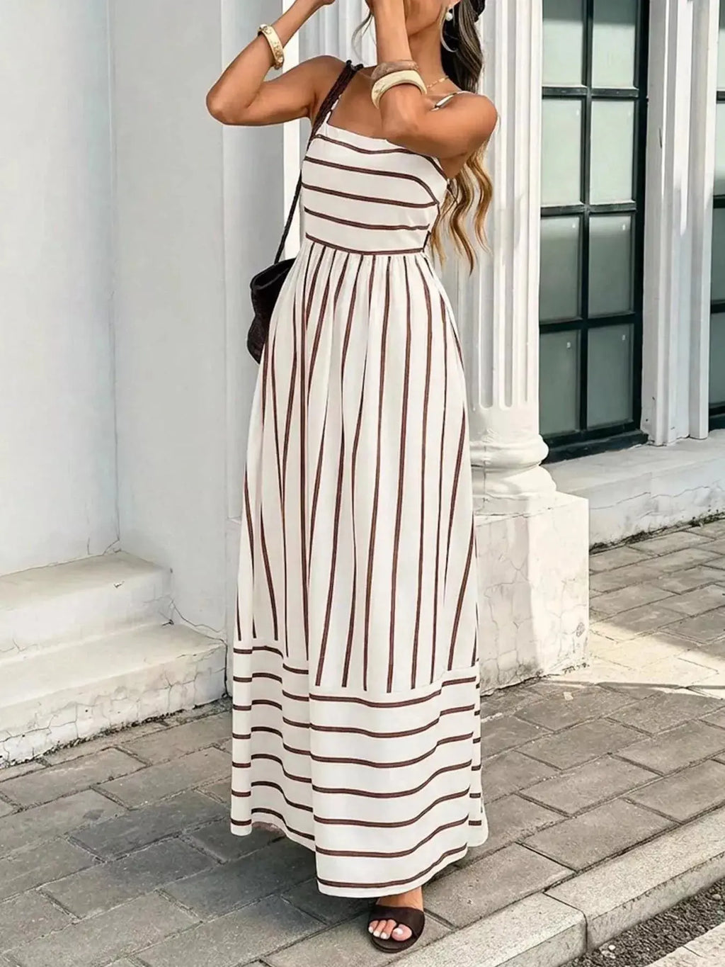 Cutout Back Striped Maxi Dress Trendsi
