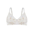 White seamless wireless bra with ditsy floral print and straight shoulder straps
