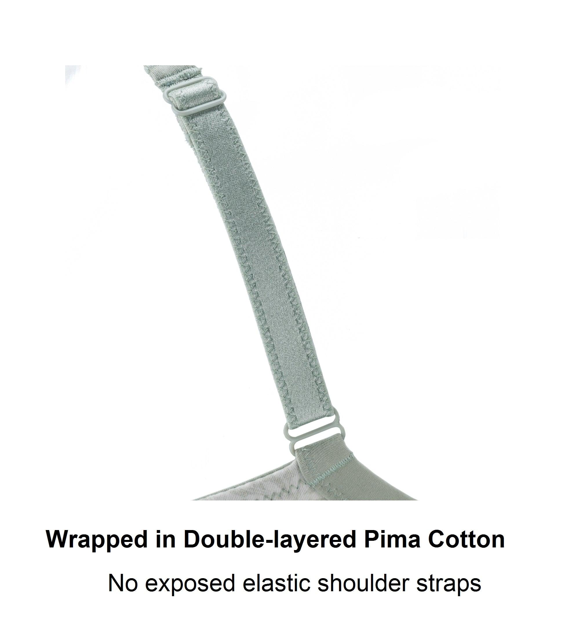 Gray shoulder strap wrapped in double-layered Pima Cotton on a white background