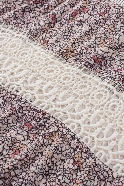 Floral Print Crochet Trim Cami with Spaghetti Straps - Salty Season LLC
