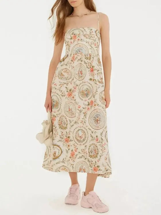 Woman wearing a floral dress on a white background