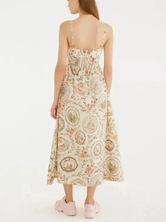 Woman wearing a floral dress on a white background