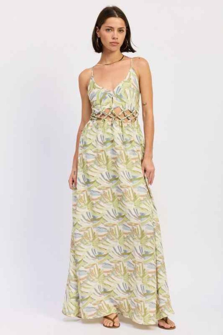 Floral open‑back maxi dress with square neckline and lightweight warm‑weather fabric.