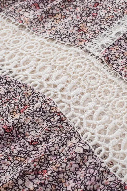 Close-up of floral fabric and textured white lace