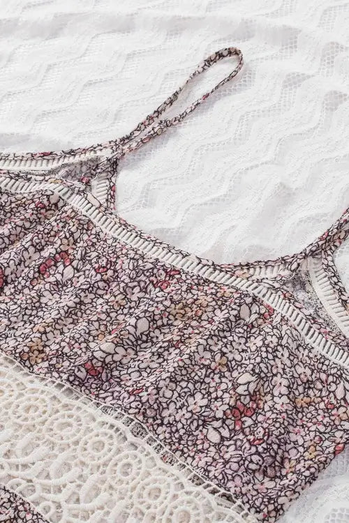 Floral patterned lingerie on a textured white background