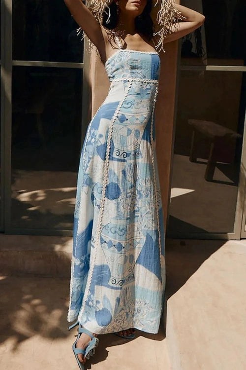 Cutout Back Printed Square Neck Maxi Dress with shadow
