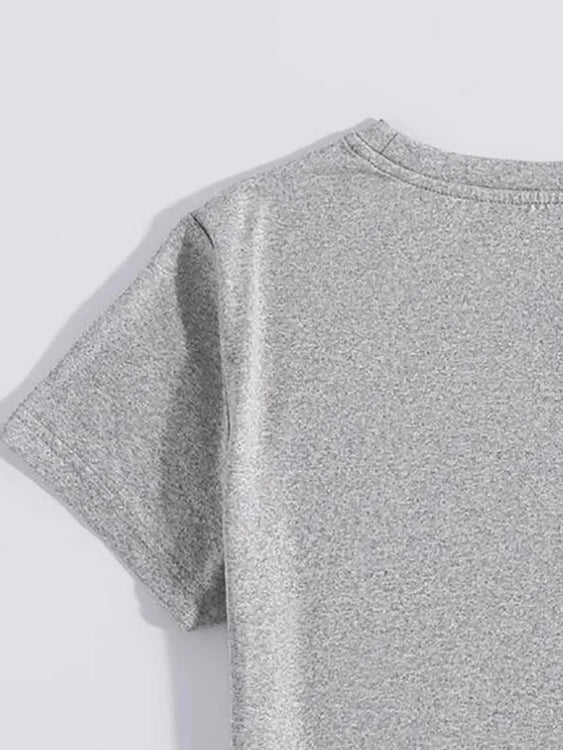 gray Graphic Round Neck Short Sleeve T-Shirt