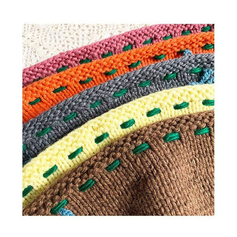 Mauve orange gray yellow brown handmade crochet headbands with green embroidery