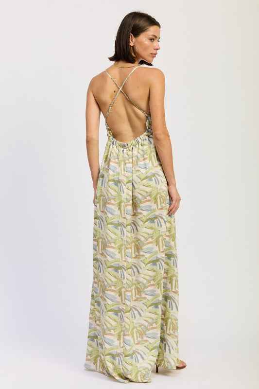 Open tie‑back floral maxi dress in Green Multi