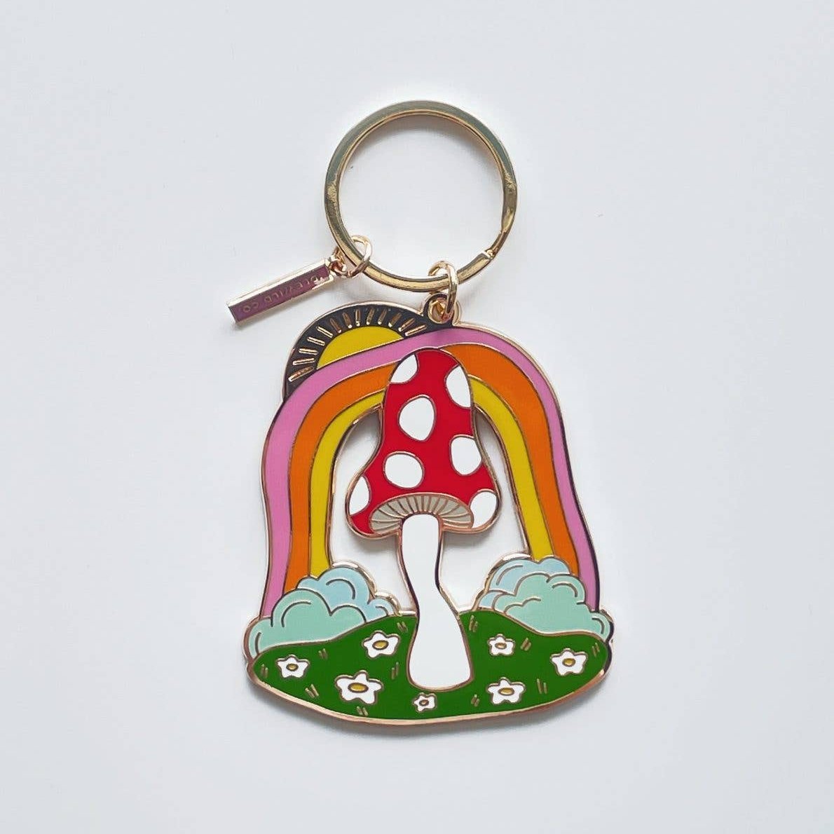 Magic Mushroom Brass and Enamel Keychain | Enchanting Toadstool Fungi Key Ring Holder - Salty Season LLC