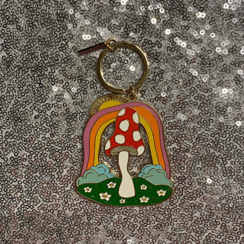 Magic Mushroom Brass and Enamel Keychain | Enchanting Toadstool Fungi Key Ring Holder - Salty Season LLC