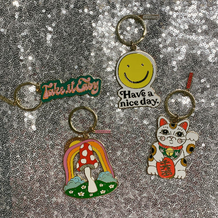 Magic Mushroom Brass and Enamel Keychain | Enchanting Toadstool Fungi Key Ring Holder - Salty Season LLC