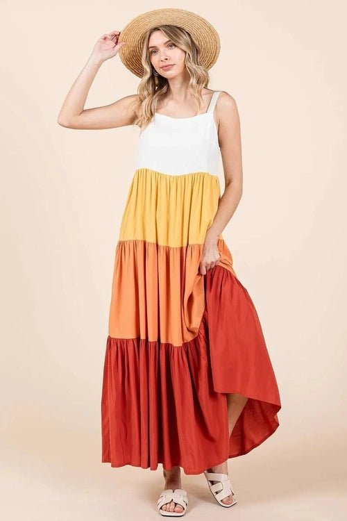 Mittoshop Color Block Tiered Pull-On Maxi Dress - Salty Season LLC