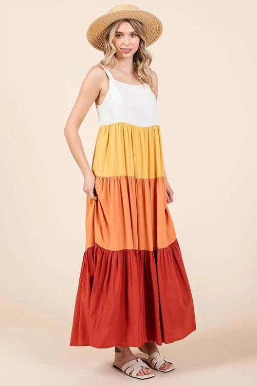 Mittoshop Color Block Tiered Pull-On Maxi Dress - Salty Season LLC