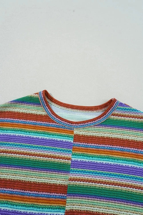 Multicolour Striped Twist Hem Cap Sleeve Top - Salty Season LLC